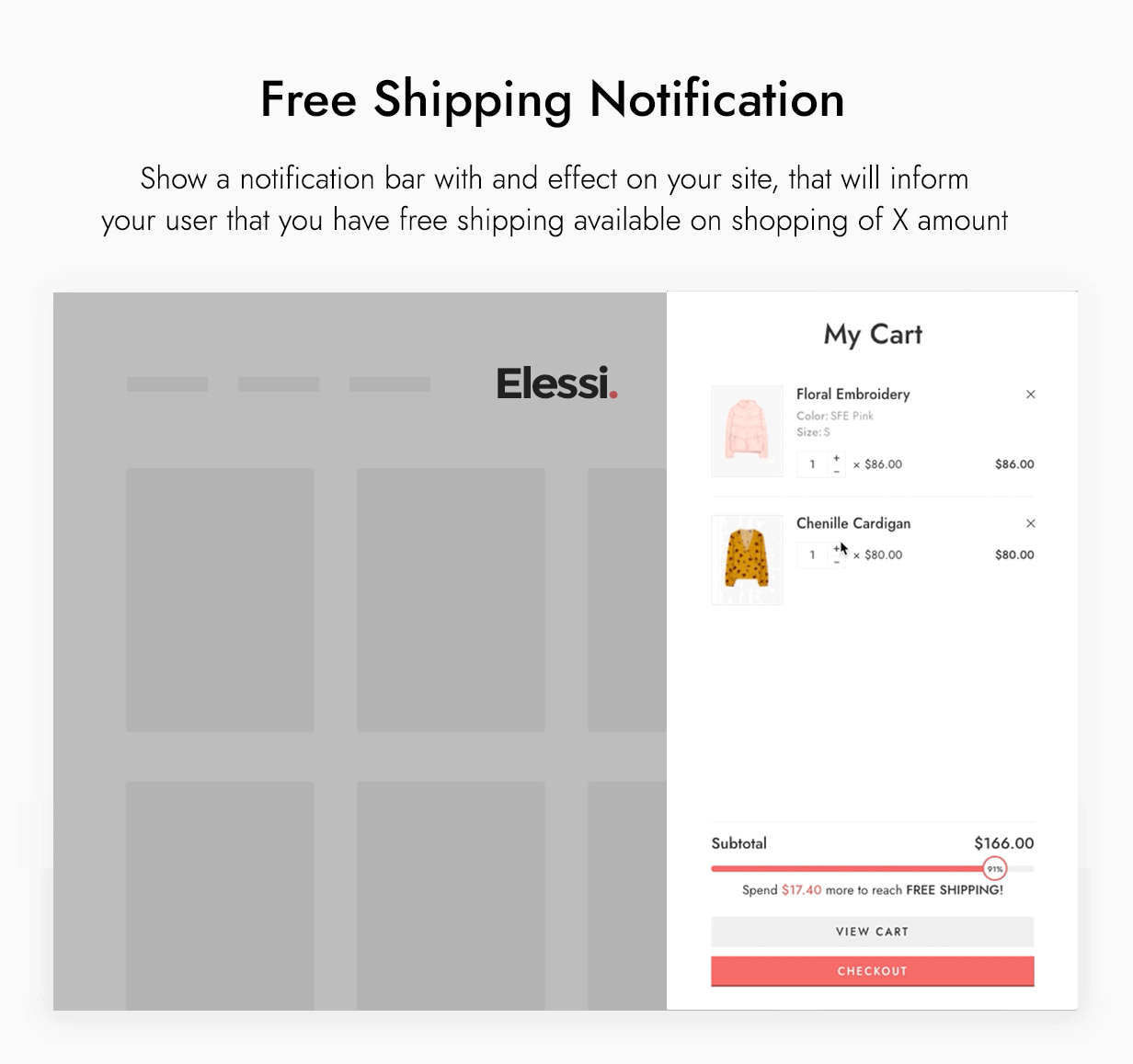 Elessi - WooCommerce AJAX WordPress Theme - Free Shipping Notification