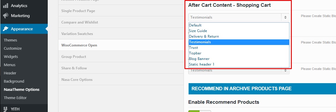 After Cart Content Options